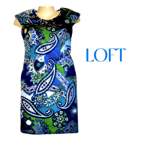 LOFT Vibrant Blue/Green Paisley Shift Dress Sz 4 EUC - Picture 1 of 7